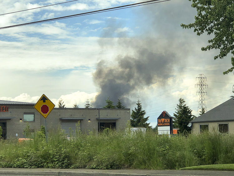 Dark smoke from a shop fire in Vancouver caught the eye of area residents Thursday afternoon. Photo by Andi Schwartz