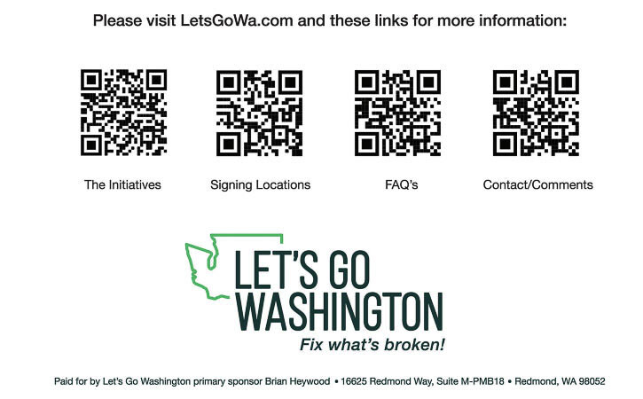 You can scan the QR codes for more information about the 11 initiatives. Graphic courtesy Let’s Go Washington