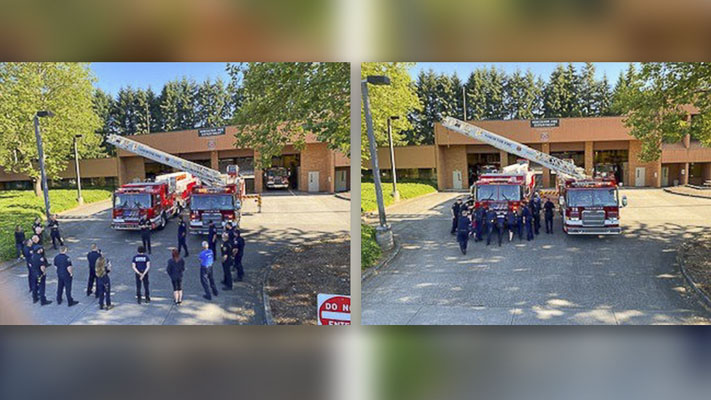 When fire departments receive a new fire engine or fire truck, members from the department ceremonially push the equipment into the truck bay. Photo courtesy Vancouver Fire Department