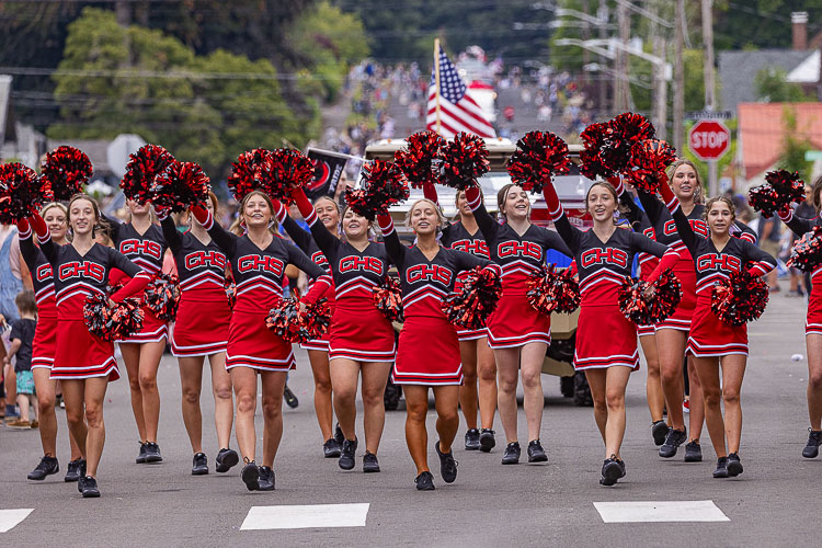 The Camas High School Cheer Squad is shown here at the Camas Days Parade Saturday. Photo by Mike Schultz