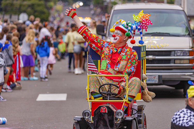 Stretch The Clown made an appearance during the Camas Days Parade Saturday. Photo by Mike Schultz