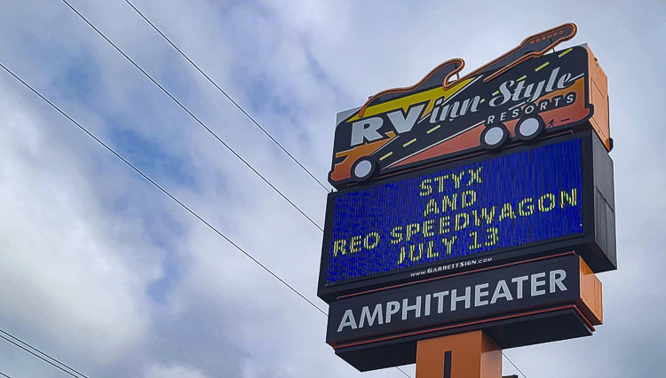 The brand for RV Inn Style Resorts is just a little more than a year old, but it is gaining in visibility thanks, in part, to the naming rights at the amphitheater in Ridgefield. Photo by Paul Valencia