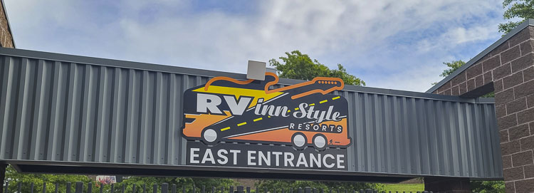 Creative people came up with the guitar and the recreational vehicle to go with the logo for the new naming rights at the Clark County Amphitheater. It is now called the RV Inn Style Resorts Amphitheater. Photo by Paul Valencia