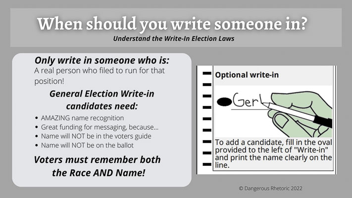 In her weekly column, Nancy Churchill offers advice and understanding about the law for write-in candidates in Washington state