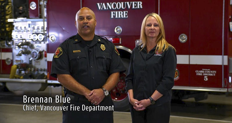 Brennan Blue, fire chief, Vancouver Fire Department and Jennifer Bethke, district administrator, Clark County Fire District 5