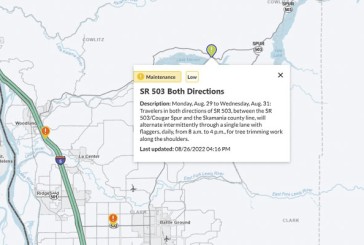 Overnight closure of SR 503 in northern Clark County for paving set for Aug. 29