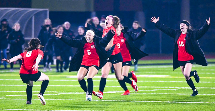 The Camas Papermakers won the program’s third state championship in girls soccer last November. This week, they opened the defense of their title with the first official day of soccer practice. Photo courtesy Kris Cavin