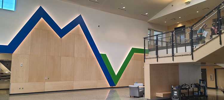 A view of the Mountain View wall in the school’s commons area. Photo by Paul Valencia