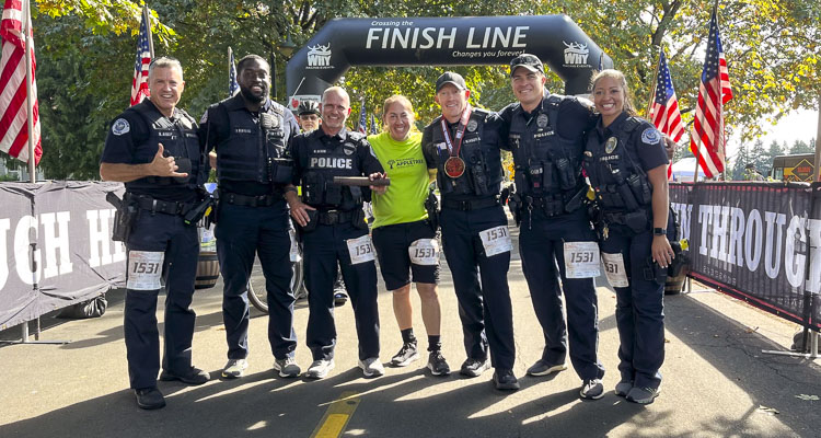 Friends and colleagues of Donald Sahota ran in his honor earlier this month at the Appletree Marathon. Some officers of the Vancouver Police Department ran, relay style, a marathon, wearing full police uniforms. They all wore the same bib number, Sahota’s badge number. Others ran in the half marathon. Sahota was killed in January. Photo courtesy Holly Musser