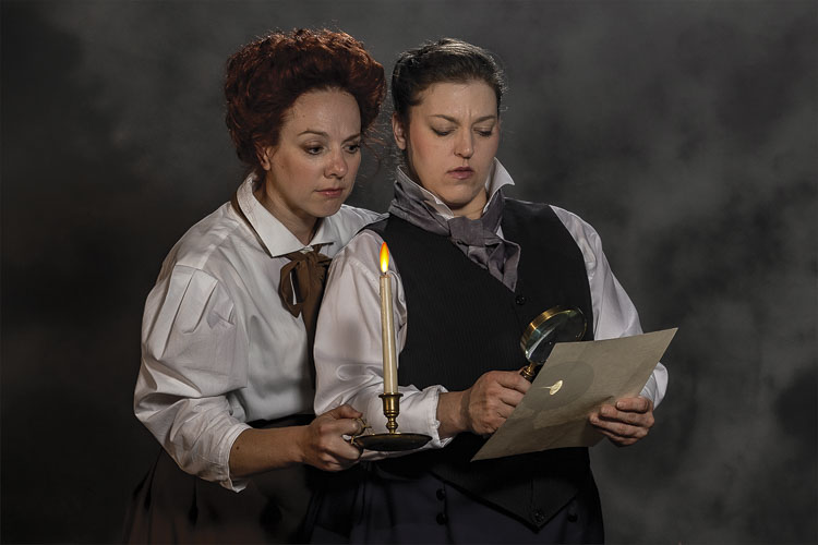 Sherlock Holmes and Dr. Dorothy Watson team up in this compelling production of Miss Holmes at Love Street Playhouse in Woodland Oct. 7-23. From left, Julisa Wright (Longview) as Dorothy Watson and Kristen Johnson (Vancouver) as Sherlock Holmes. Tickets available at lovestreetplayhouse.com. Photo courtesy Bobby Pallotta