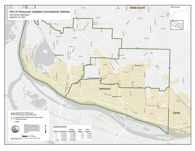 The Port of Vancouver USA Board of Commissioners voted unanimously to adopt the newly drawn district boundaries