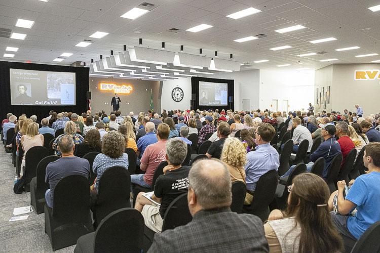 A crowd of 480 gathered at the RV Inn Style Resorts Convention Center in Vancouver Thursday for an event focused on election integrity and transparency. Photo by Mike Schultz