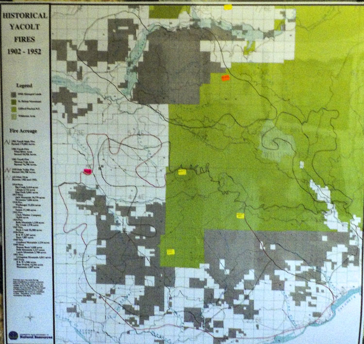 Map of Historical Yacolt Fires. Photo courtesy The North Clark Historical Museum