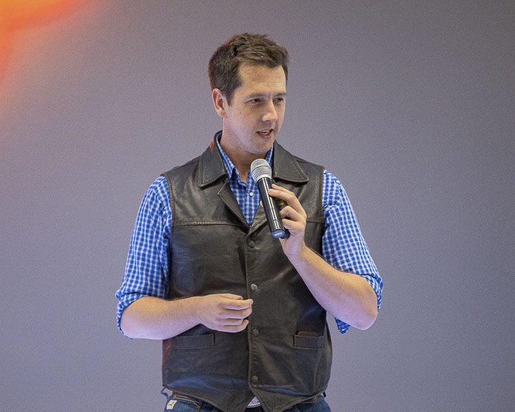 Seth Keshel addresses the crowd at Thursday’s event. Photo by Mike Schultz