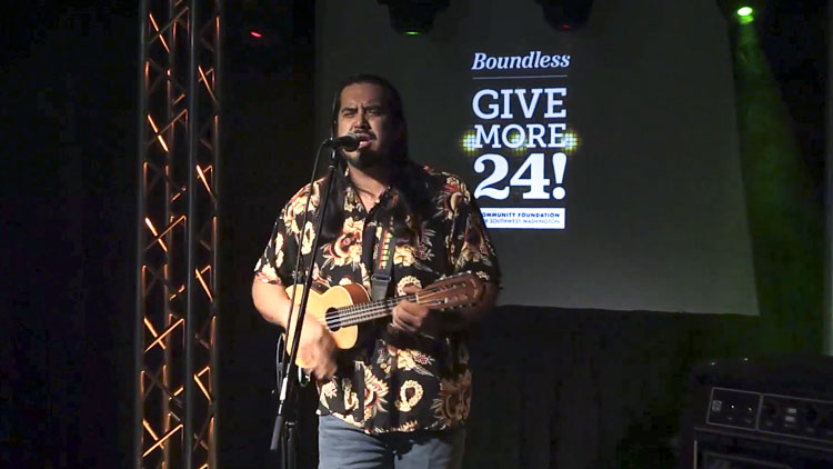 Vancouver musician Kevin Coloso plays a solo set during Concerts and Causes, an online broadcast that amplifies local music and giving during Give More 24! Photo courtesy Community Foundation for Southwest Washington