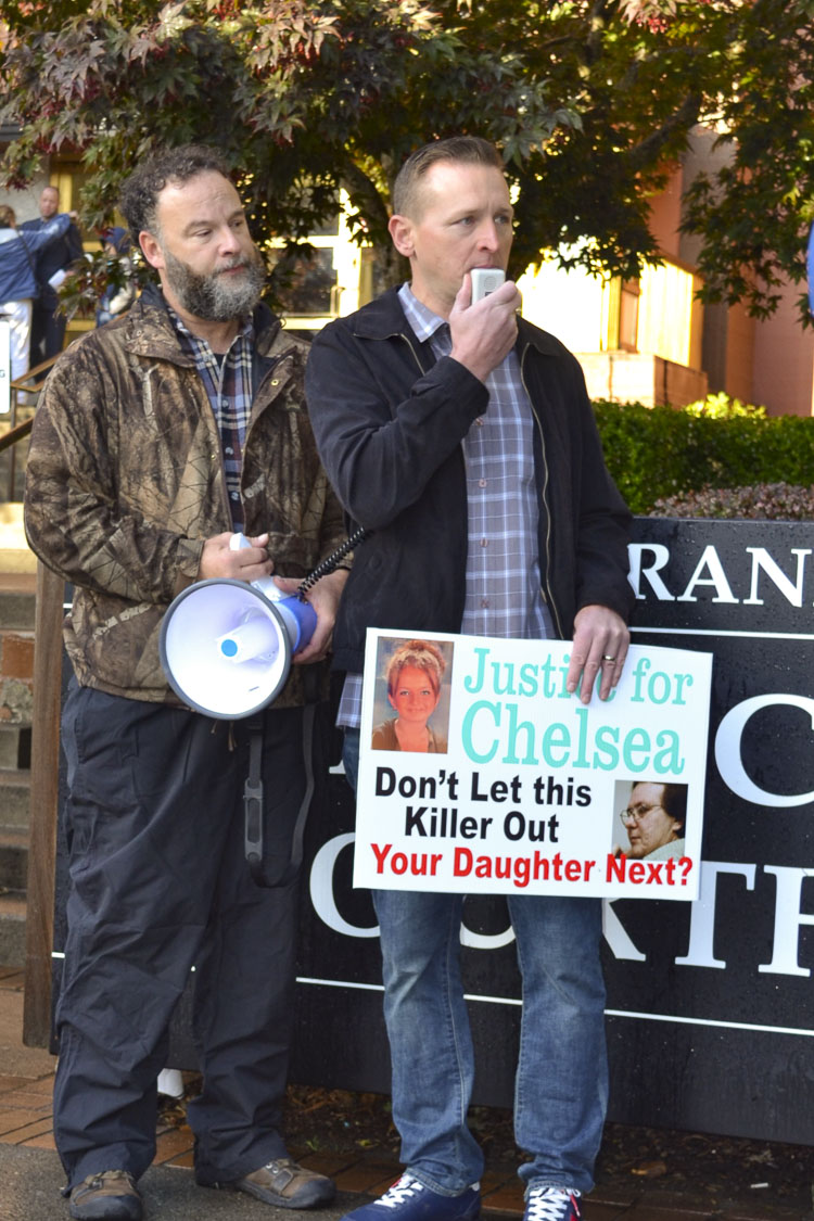 State representative candidate (49th District) Jeremy Baker (on right) organized a rally for justice Wednesday for Chelsea Harrison, who was murdered in 2005. Photo courtesy Leah Anaya