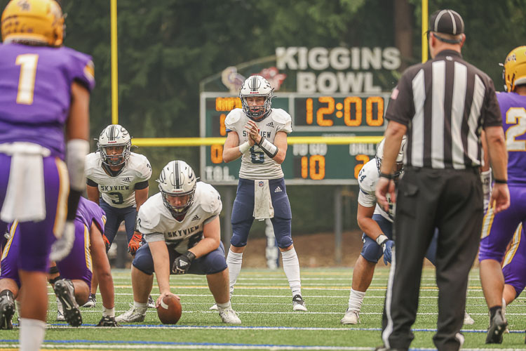 Jake Kennedy of Skyview committed to football during the offseason, then impressed his coaches and teammates with his play, earning the starting quarterback position. Photo by Mike Schultz
