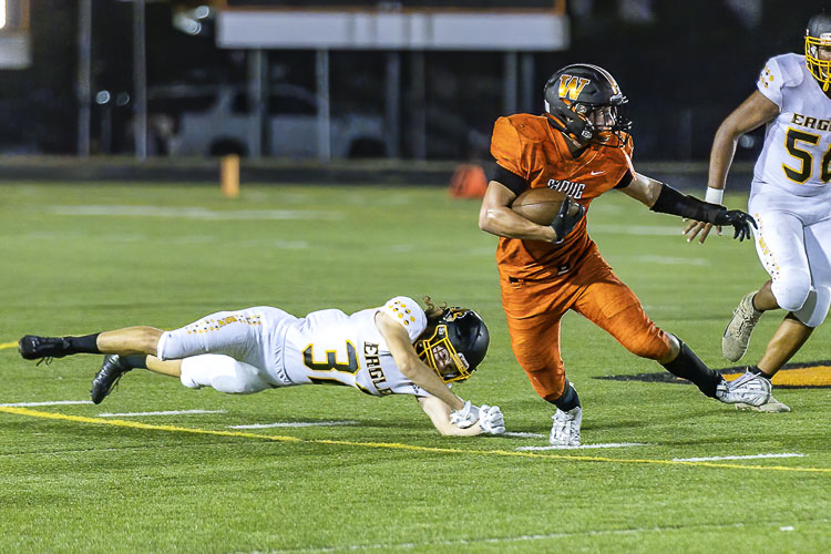 Washougal senior Liam Atkin also caught three passes for 86 yards and a score, giving him 238 yards from scrimmage with a total of three touchdowns on Friday. Photo by Mike Schultz
