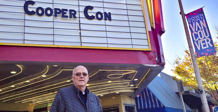 Bill Mitchell is at CooperCon this week at Kiggins Theater in Vancouver, a convention on all things D.B. Cooper related. Mitchell was a passenger on the hijacked airliner and sat across the aisle from the man we know as D.B. Cooper. Photo by Paul Valencia