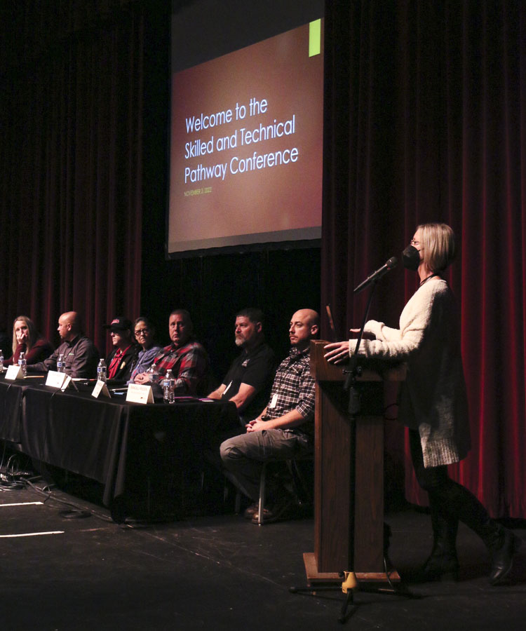 Margaret Rice (front) is shown at the auditorium panel discussion. Photo courtesy Washougal School District