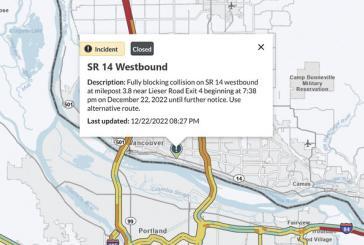 Both directions of SR 14 closed to FREIGHT TRUCK TRAFFIC between Washougal and the Hood River Bridge