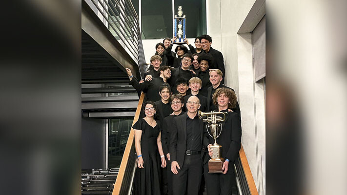 For 2023, the Dale Beacock Memorial Sweepstakes trophy was awarded to Mountain View High School Jazz Band I. Photo courtesy Clark College Music Department