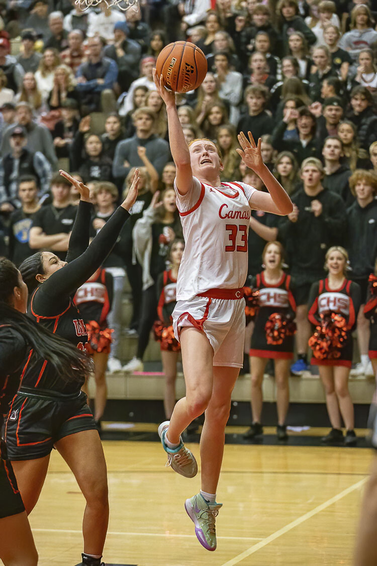Camas junior Addison Harris had 23 points and 18 rebounds Tuesday night against Union, continuing her incredible season. Last week, she shined against some of the best teams, and players, in the country. Photo by Mike Schultz