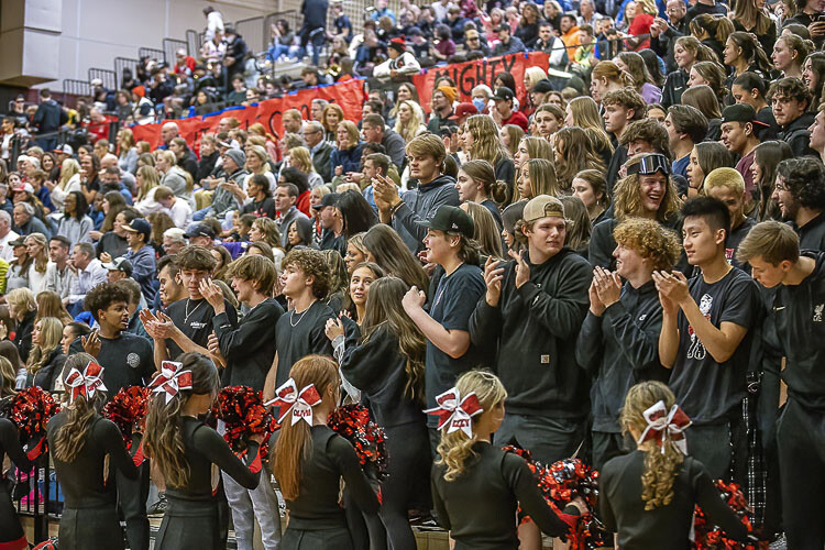 The Camas crowd was all about supporting the Papermakers on Tuesday during the Camas-Union girls basketball game. The rivalry, with more storylines than ever before in girls basketball, is intense, and it draws a lot of attention. Photo by Mike Schultz