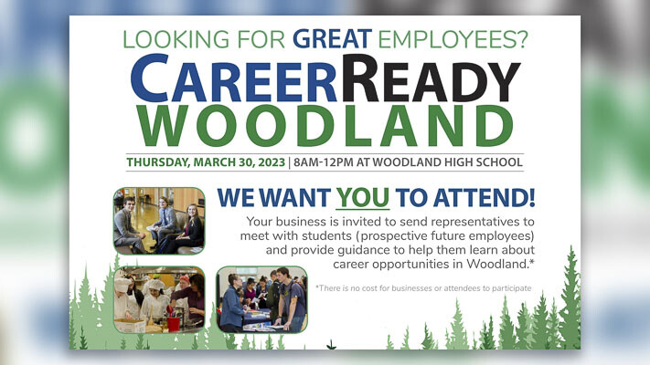Woodland Public Schools and the Port of Woodland have partnered to create the Career Ready Woodland career fair where local employers can speak directly to students at Woodland High School on Thursday, March 30. Businesses are invited to send representatives at no cost to attend this exciting event.