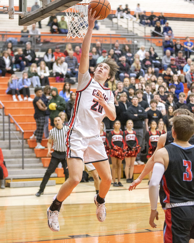 Theo McMillan scored eight of his 14 points in the fourth quarter as Camas completed its comeback over West Valley of Yakima. Photo by MIke Schultz