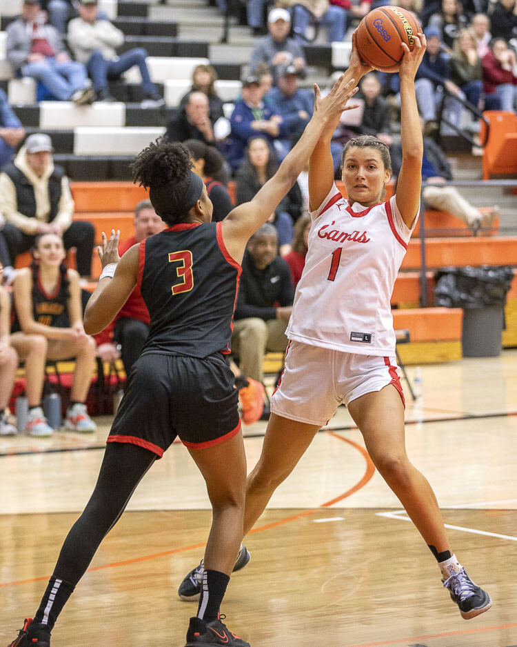 Reagan Jamison missed two months with a hip injury. She made her return to game action Friday and was instrumental in Camas’ victory over Kamiakin. Photo by Mike Schultz