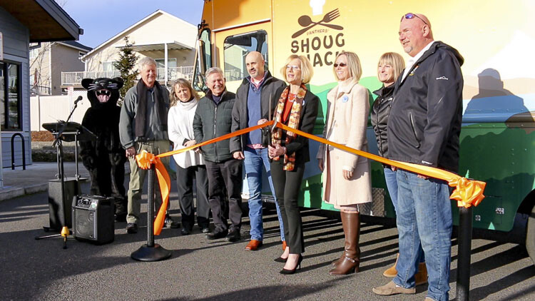 Shown here (left to right) are Jim Cooper, Angela Hancock, Chuck Carpenter, Cory Chase, Mary Templeton, Margaret Rice, Sadie McKenzie, and Mayor David Steube. Photo courtesy Washougal School District