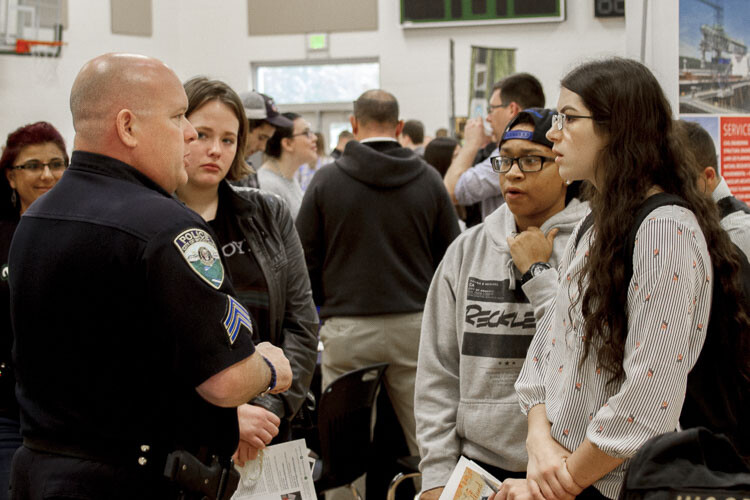 Students at Woodland's last career fair learned about careers in law enforcement. Photo courtesy Woodland School District