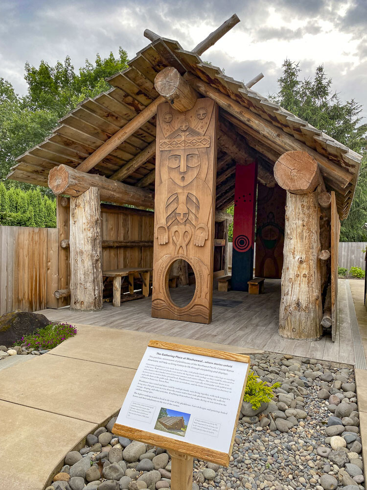 Relatively new to the museum is the Native American-inspired Gathering Place at Washuxwal longhouse pavilion. The design is based on the traditional cedar plank houses used by Native American tribes who lived in what is now East Clark County in the early 19th century. Photo courtesy Camas Washougal Historical Society