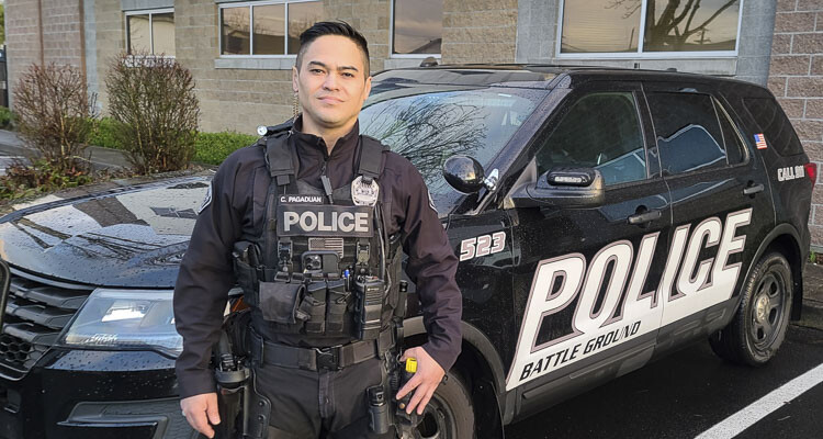 Chris Pagaduan of the Battle Ground police is proud to be part of Target Zero, the campaign that is trying to bring the number of traffic fatalities on Washington roadways to zero by 2030. Photo by Paul Valencia