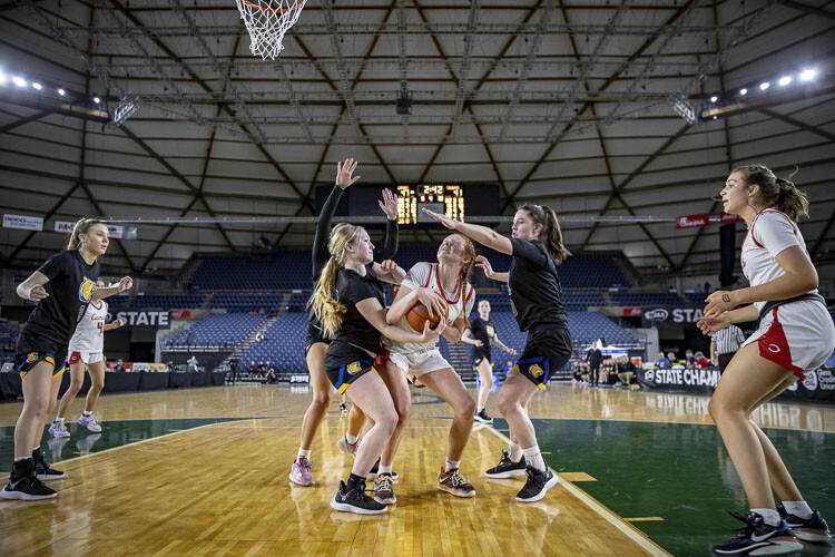 Addison Harris, shown here in the state semifinals, had a huge second half in that game. In foul trouble, she was on the bench for much of the first half, but, it turns out, she had a strong performance from the bench, too. Photo courtesy Heather Tianen