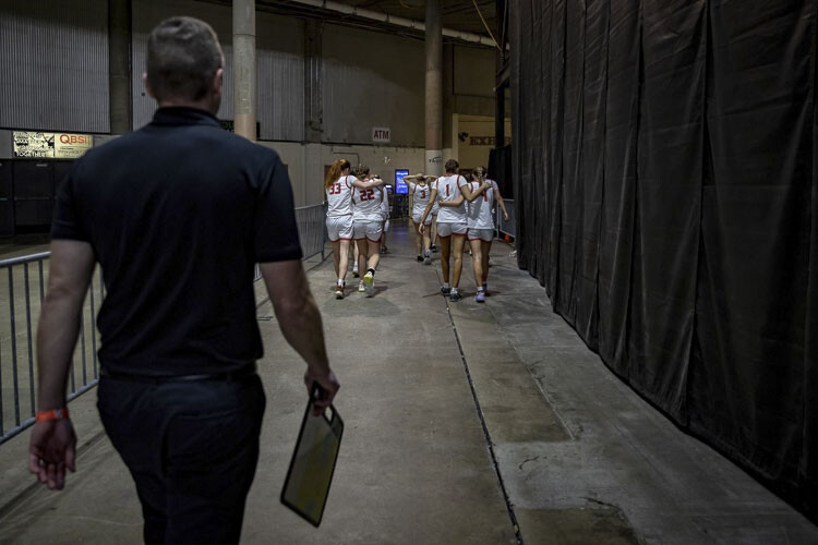 Camas coach Scott Thompson trails his team into the locker area after the Papermakers fell in the Class 4A girls basketball state championship game Saturday in the Tacoma Dome. Photo courtesy Heather Tianen