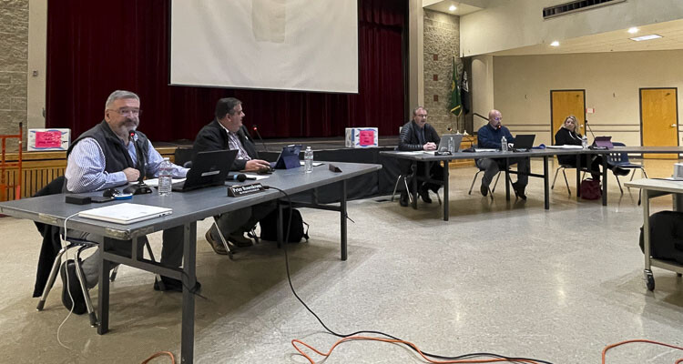 La Center Superintendent Peter Rosenkranz and members of the La Center School Board are shown here at last night’s school board meeting. Photo courtesy Leah Anaya