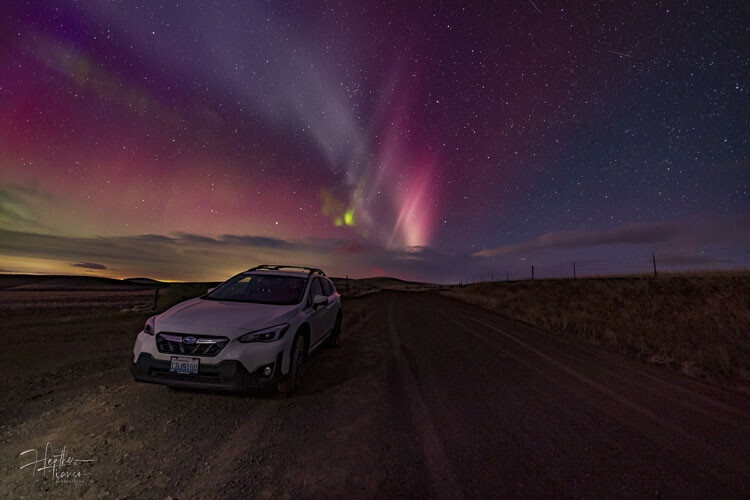 It took a couple of hours of driving for Heather Tianen, her children, and a friend, but they found a great spot, clear from clouds, in Oregon to capture the Northern Lights. Photo courtesy Heather Tianen