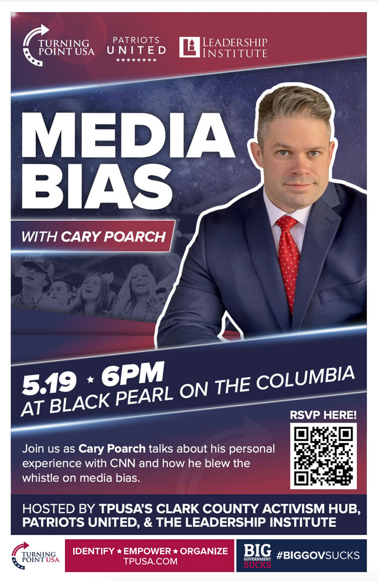 Tickets are now available for a Media Bias event that will feature Cary Poarch, who will share his personal experience with CNN and how he blew the whistle on media bias.