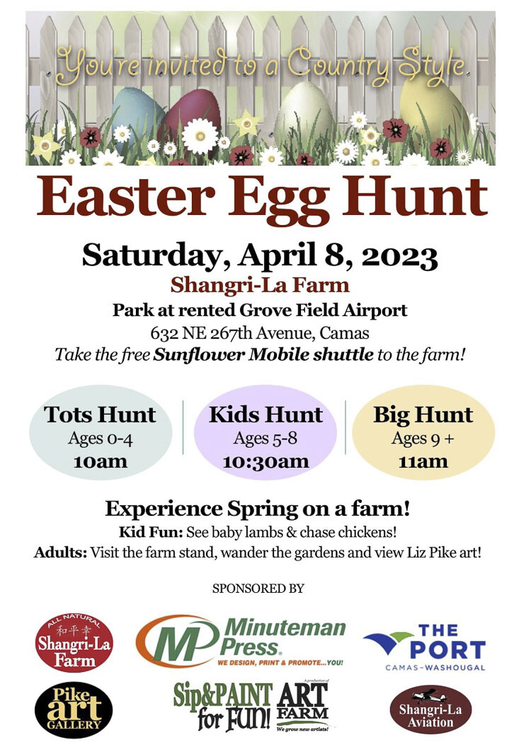 Local artist and Clark County Master Gardener Liz Pike is organizing the second annual community Easter egg hunt at her organic Shangri-La Farm in Fern Prairie on Sat., April 8.