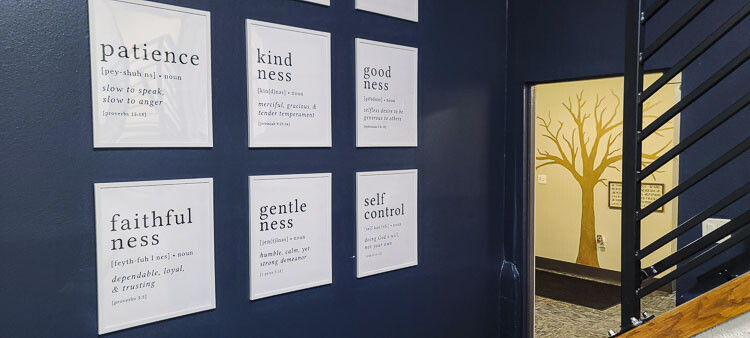 A hallway at Agape Christian Academy in Camas has inspiring messages for its students to read every day. Photo by Paul Valencia