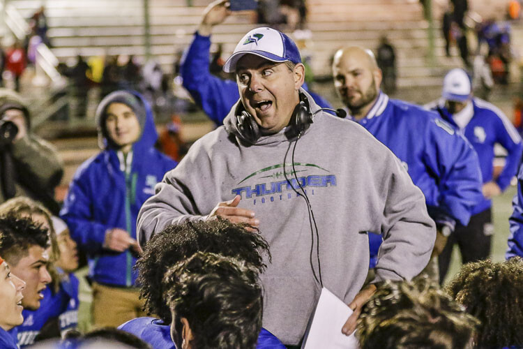 Adam Mathieson was loving it after the Mountain View beat Rainier Beach in the state quarterfinals in 2018. This week, he called that game one of the most exciting games in his career. Mathieson went 99-52 in 15 seasons at Mountain View, including 14 winning regular seasons. He resigned on Monday. Photo by Mike Schultz