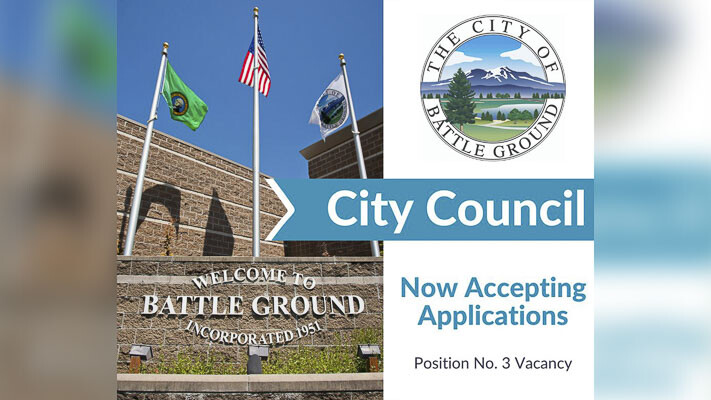 The Battle Ground City Council is accepting applications for Council Position No. 3, which was recently vacated, and interested citizens must apply by June 12 to be considered for the 4-year term expiring on December 31.