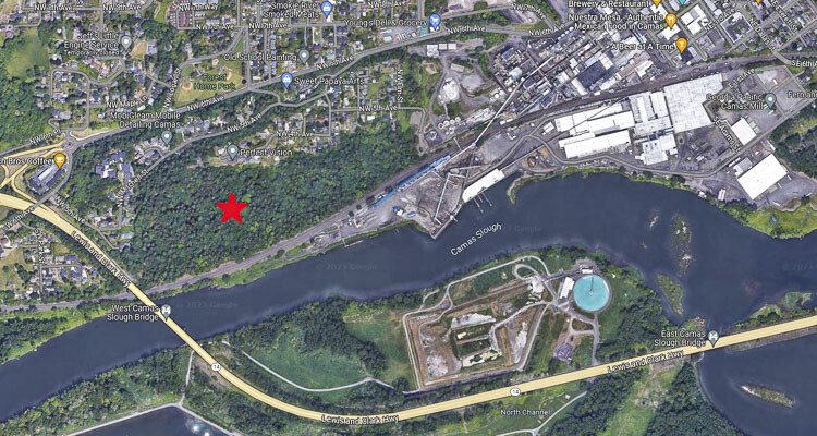 This aerial photo shows where the human remains were found in Camas Wednesday. Photo courtesy Camas Police Department
