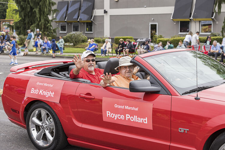 Grand Marshals Royce Pollard (former Vancouver mayor) and Bob Knight (former Clark College president) are shown here. Photo by Mike Schultz