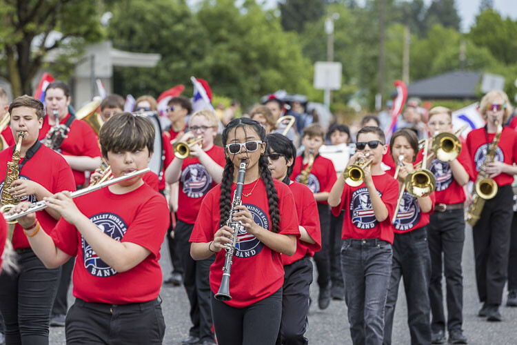 The Pleasant Valley Middle School Marching Band performs. Photo by Mike Schultz