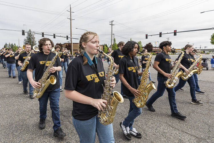 The Prairie High School Marching Band performs. Photo by Mike Schultz