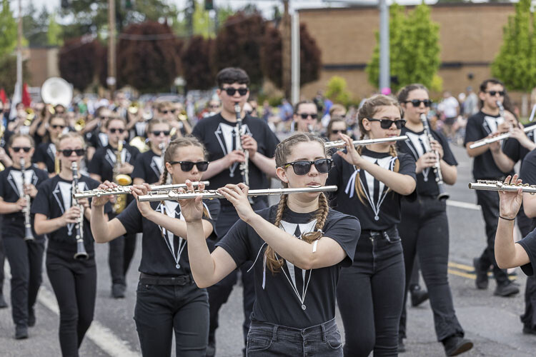 The Tukes Valley Middle School Marching Band members take their turn Saturday. Photo by Mike Schultz