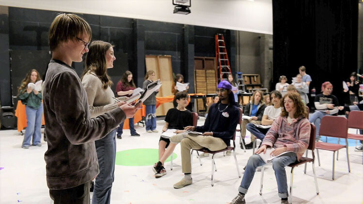 Students rehearse for “Mean Girls the Musical’’ with director Kelly Gregersen. Photo courtesy Washougal School District